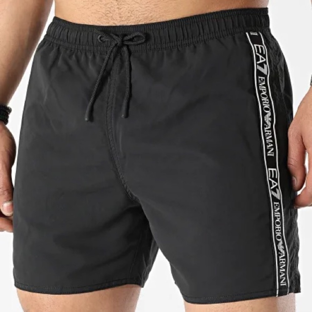 Emporio Armani Black Swim Trunks with Logo Tape- nwt - xl black and white